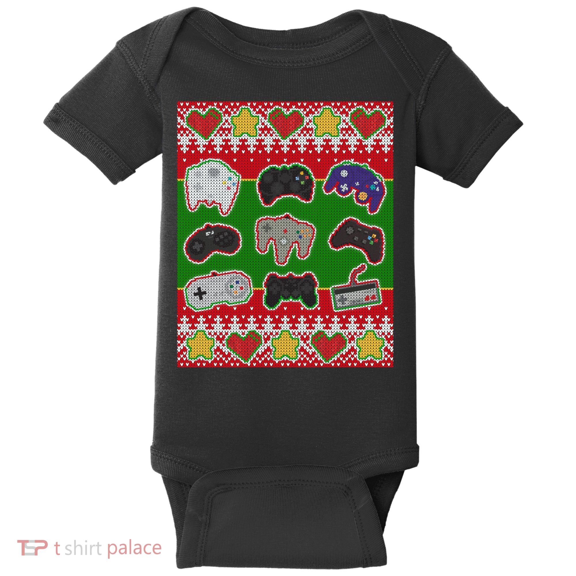 Christmas Retro Video Game Controllers Ugly Sweater Baby Bodysuit