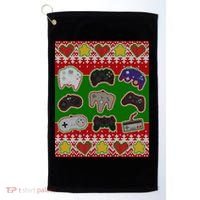 Christmas Retro Video Game Controllers Ugly Sweater Golf Towel thumb 0