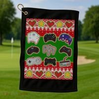 Christmas Retro Video Game Controllers Ugly Sweater Golf Towel thumb 1