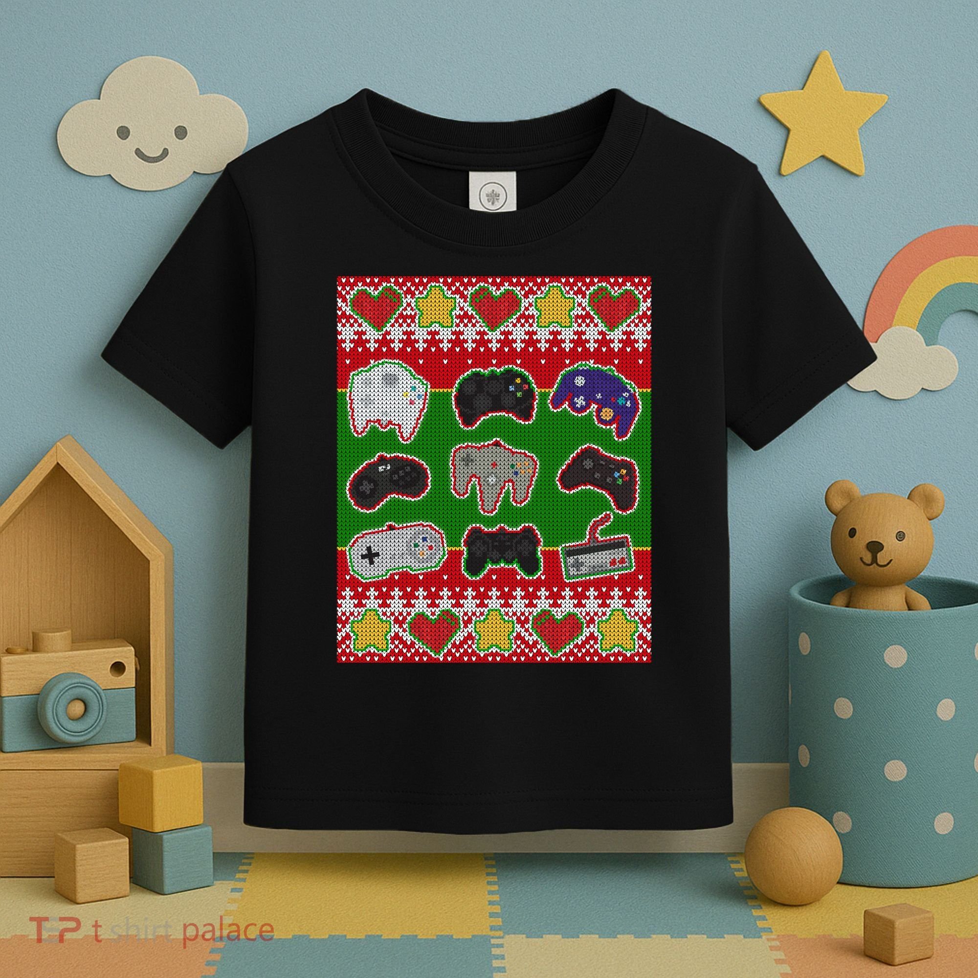 Christmas Retro Video Game Controllers Ugly Sweater Toddler T-Shirt