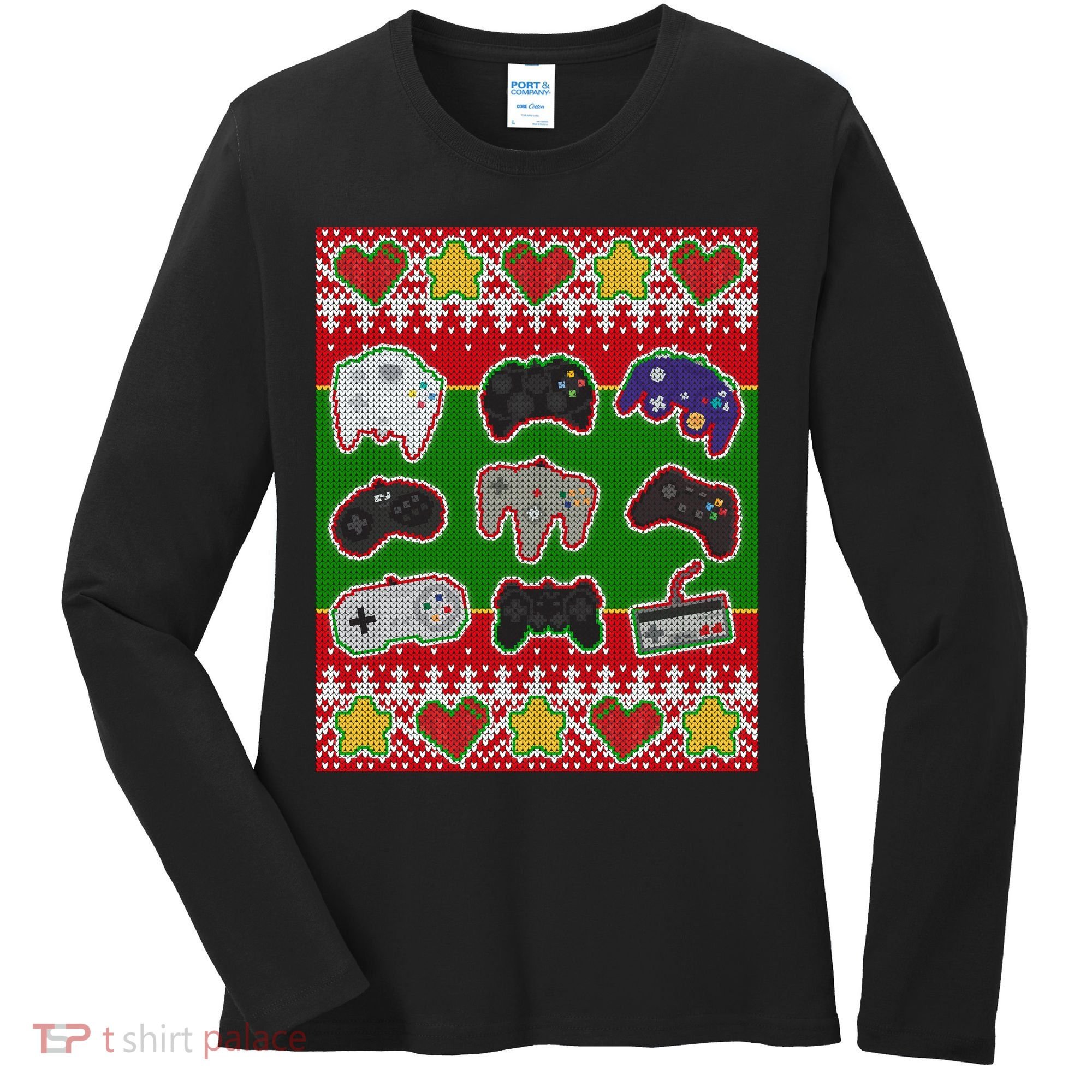 Christmas Retro Video Game Controllers Ugly Sweater Women's Long Sleeve Shirt
