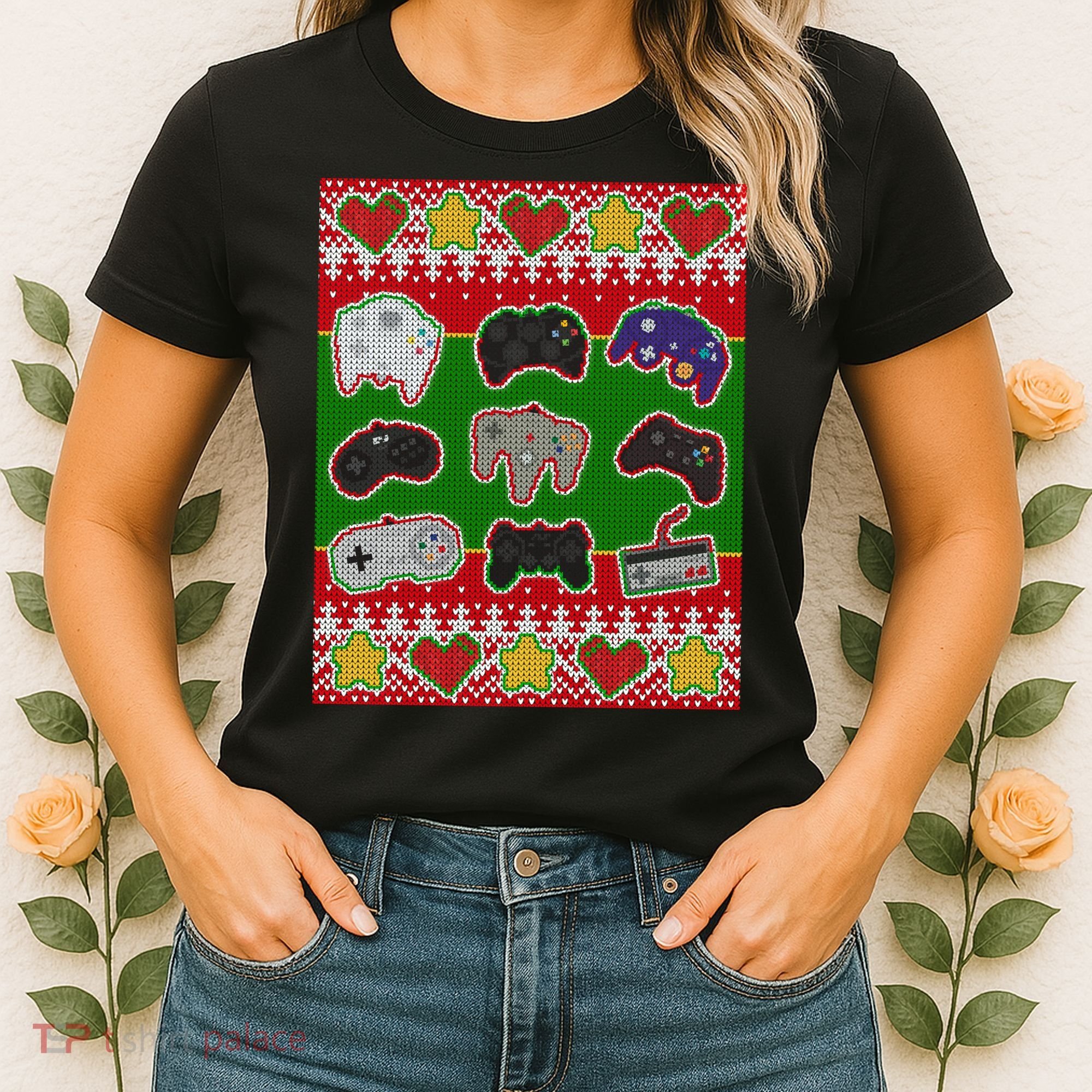 Christmas Retro Video Game Controllers Ugly Sweater Women's T-Shirt