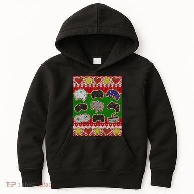Christmas Retro Video Game Controllers Ugly Sweater Kids Hoodie