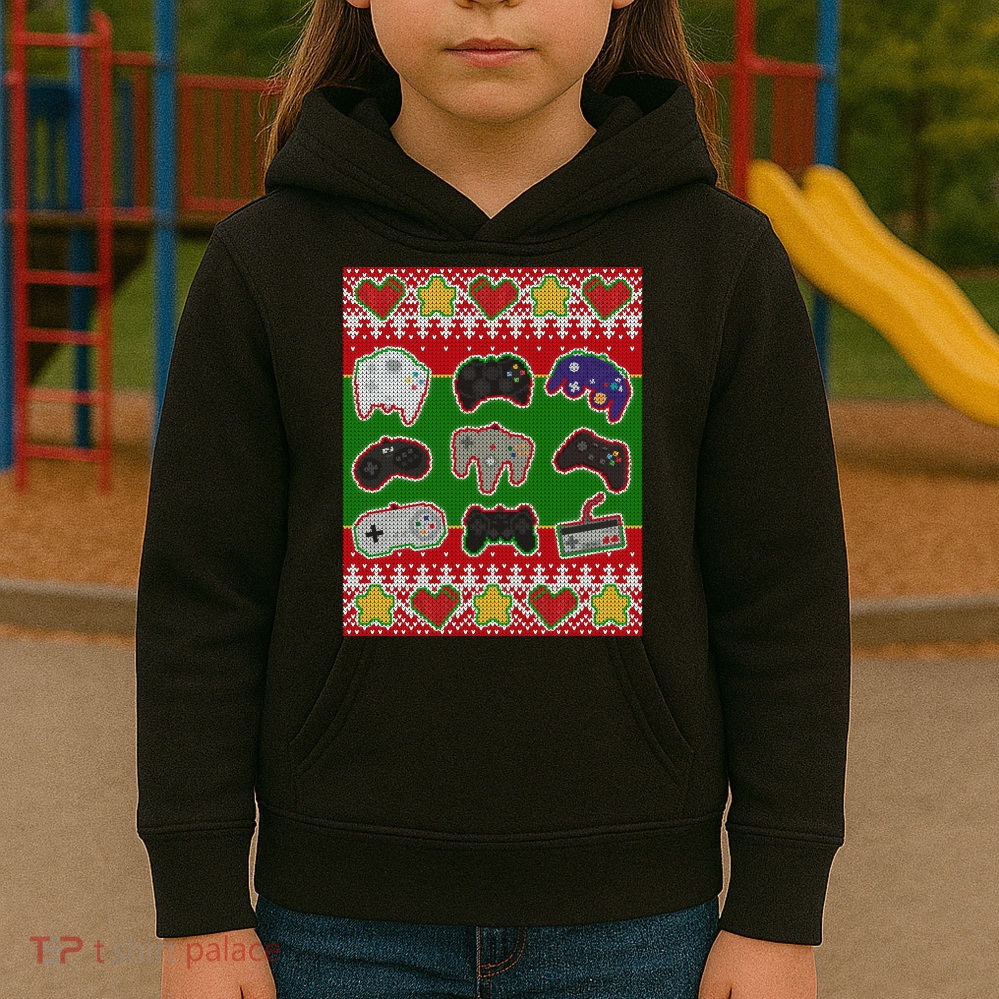 Christmas Retro Video Game Controllers Ugly Sweater Kids Hoodie