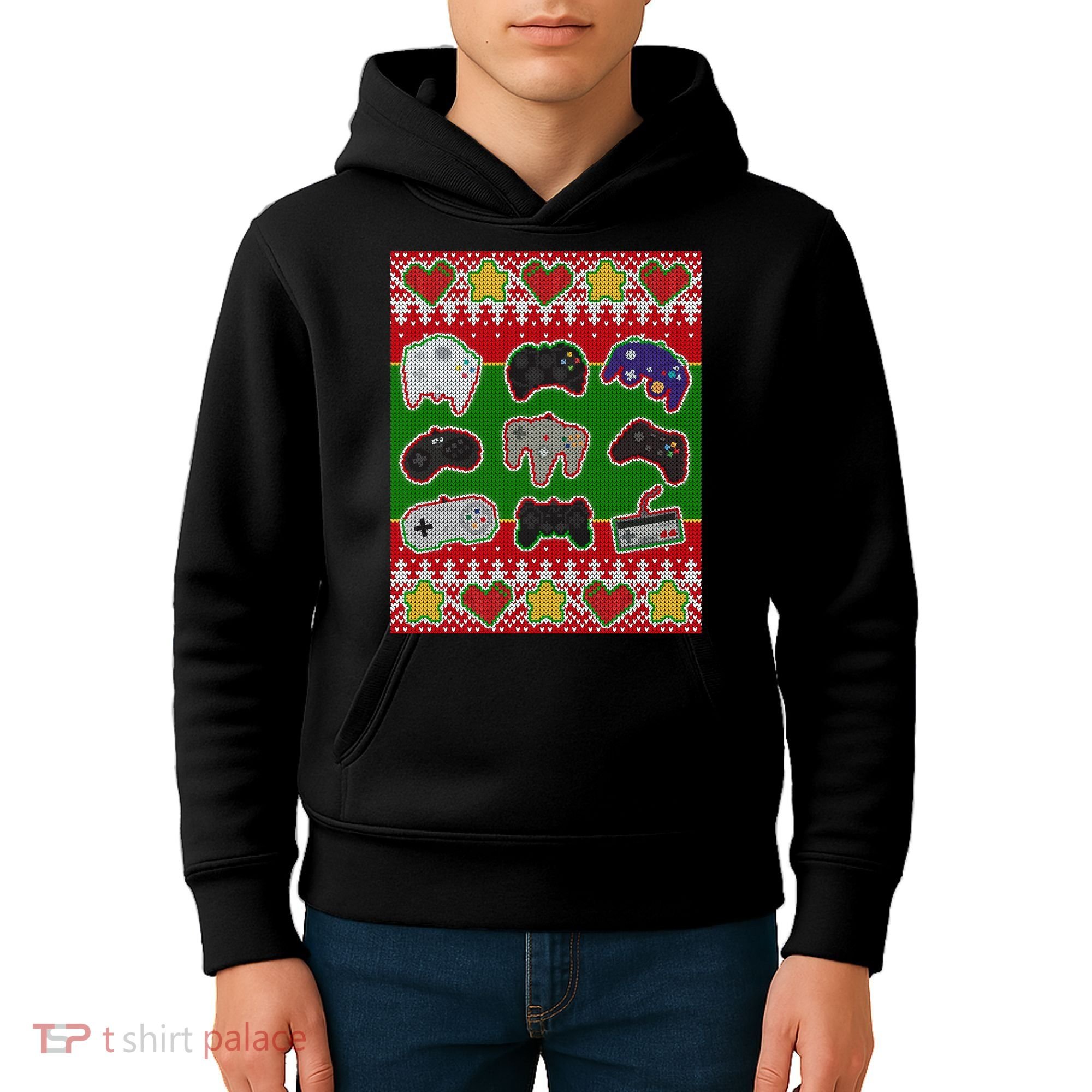 Christmas Retro Video Game Controllers Ugly Sweater Kids Hoodie