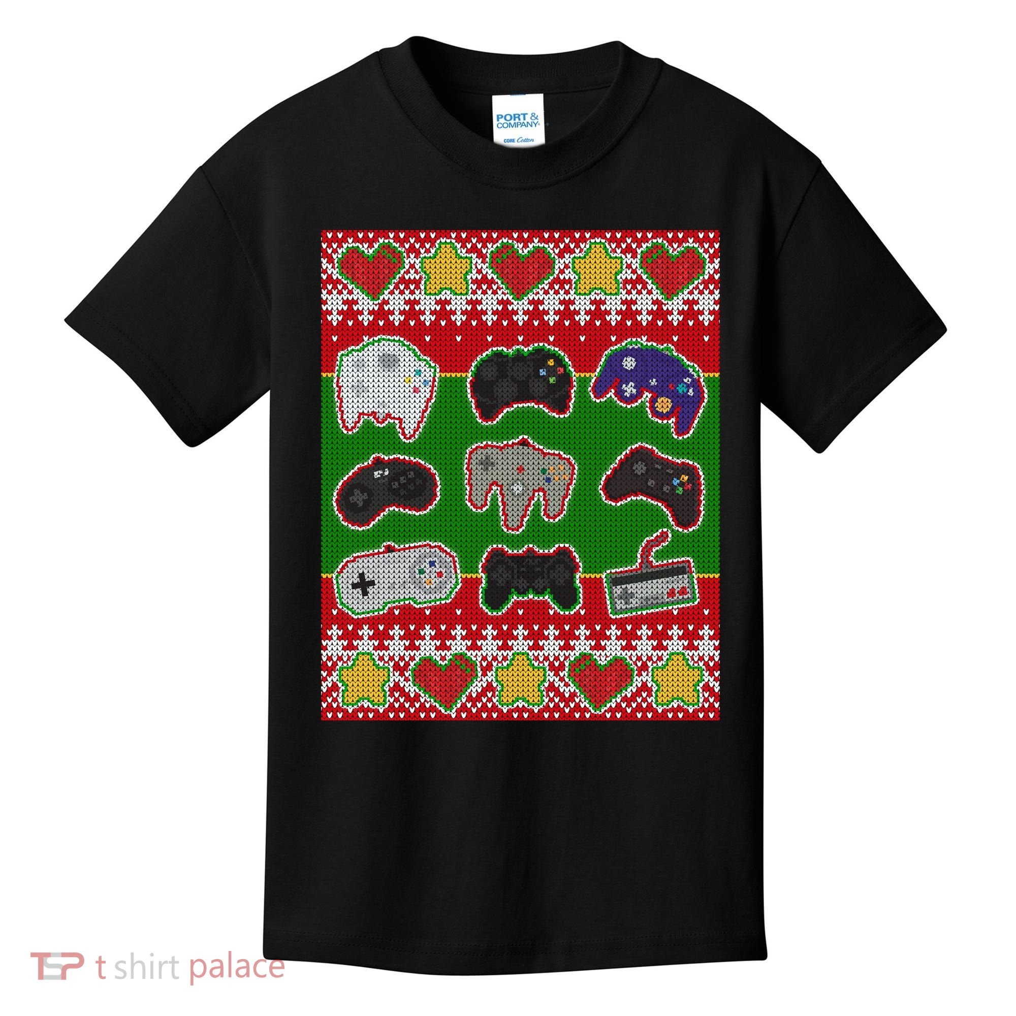 Christmas Retro Video Game Controllers Ugly Sweater Kids T-Shirt