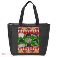 Christmas Retro Video Game Controllers Ugly Sweater Tote Bag thumb 0