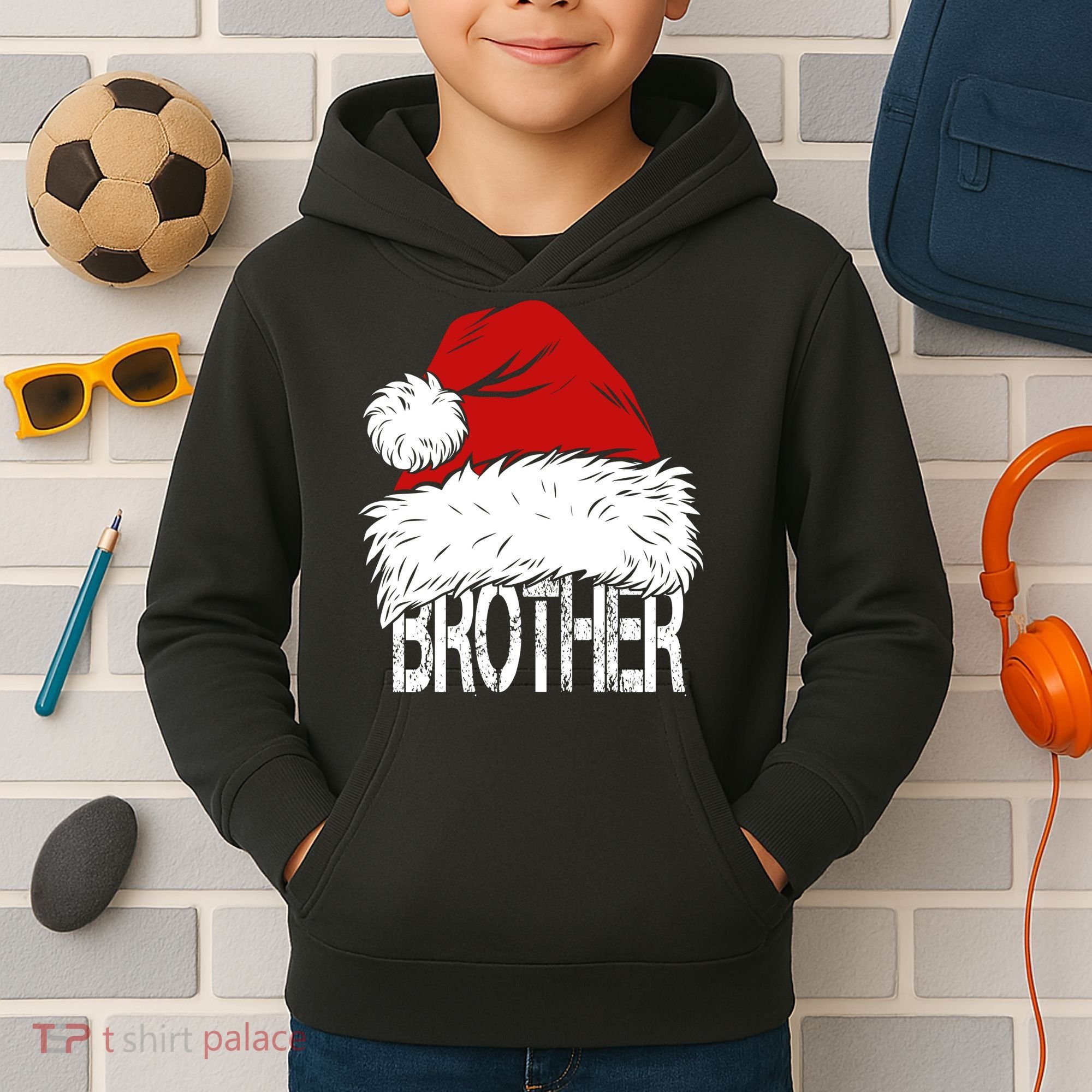 Christmas Santa Hat Brother Kids Hoodie