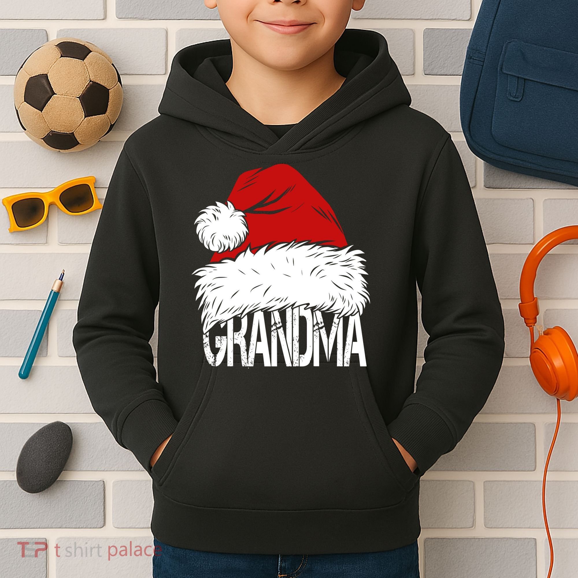 Christmas Santa Hat Grandma Kids Hoodie