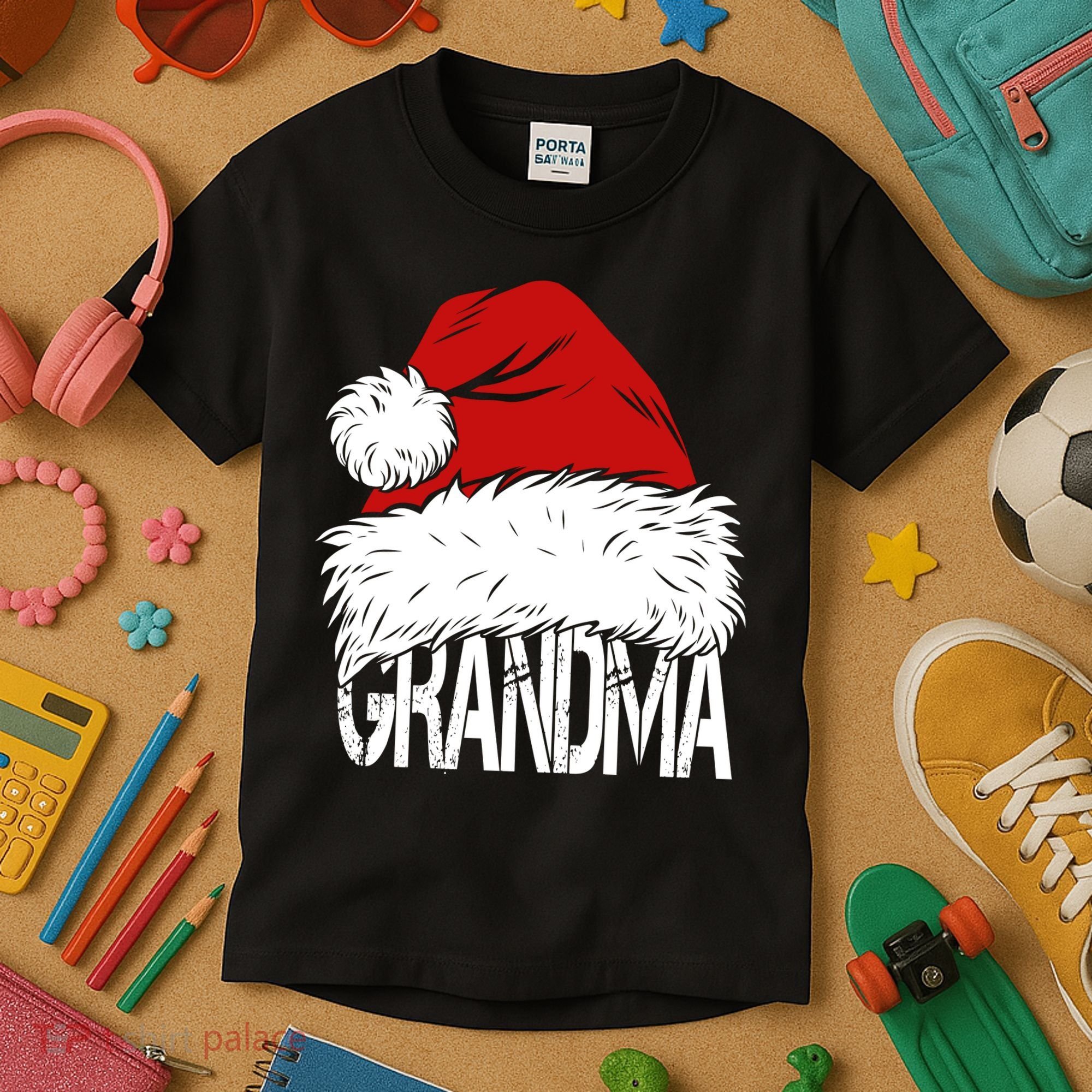 Christmas Santa Hat Grandma Kids T-Shirt