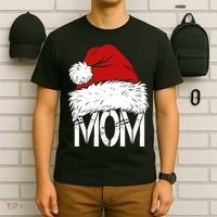 Christmas Santa Hat Mom T-Shirt thumb 6