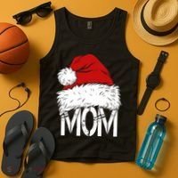 Christmas Santa Hat Mom Tank Top thumb 4