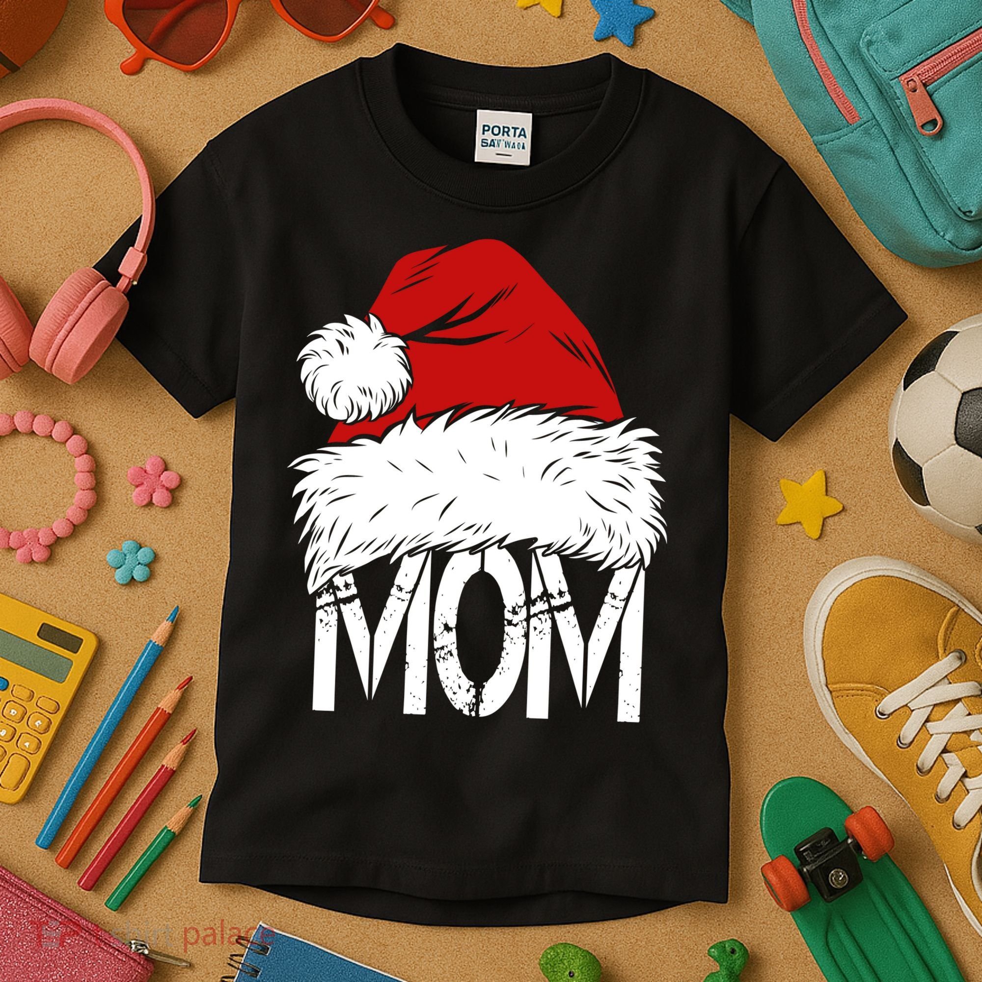 Christmas Santa Hat Mom Kids T-Shirt