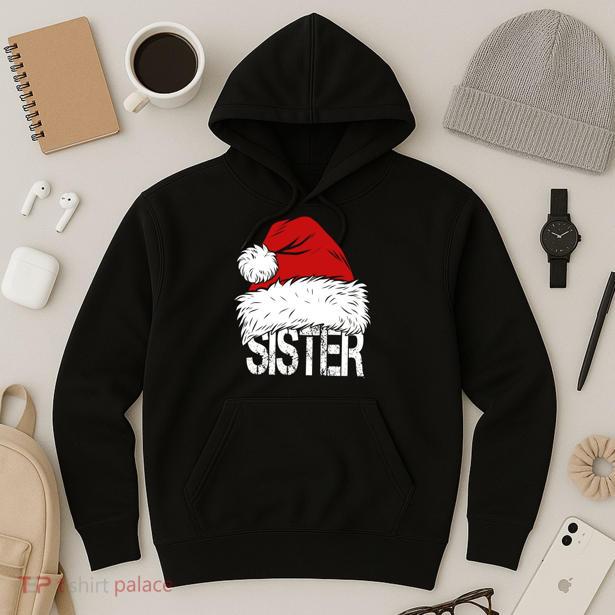 Christmas Santa Hat Sister Hoodie