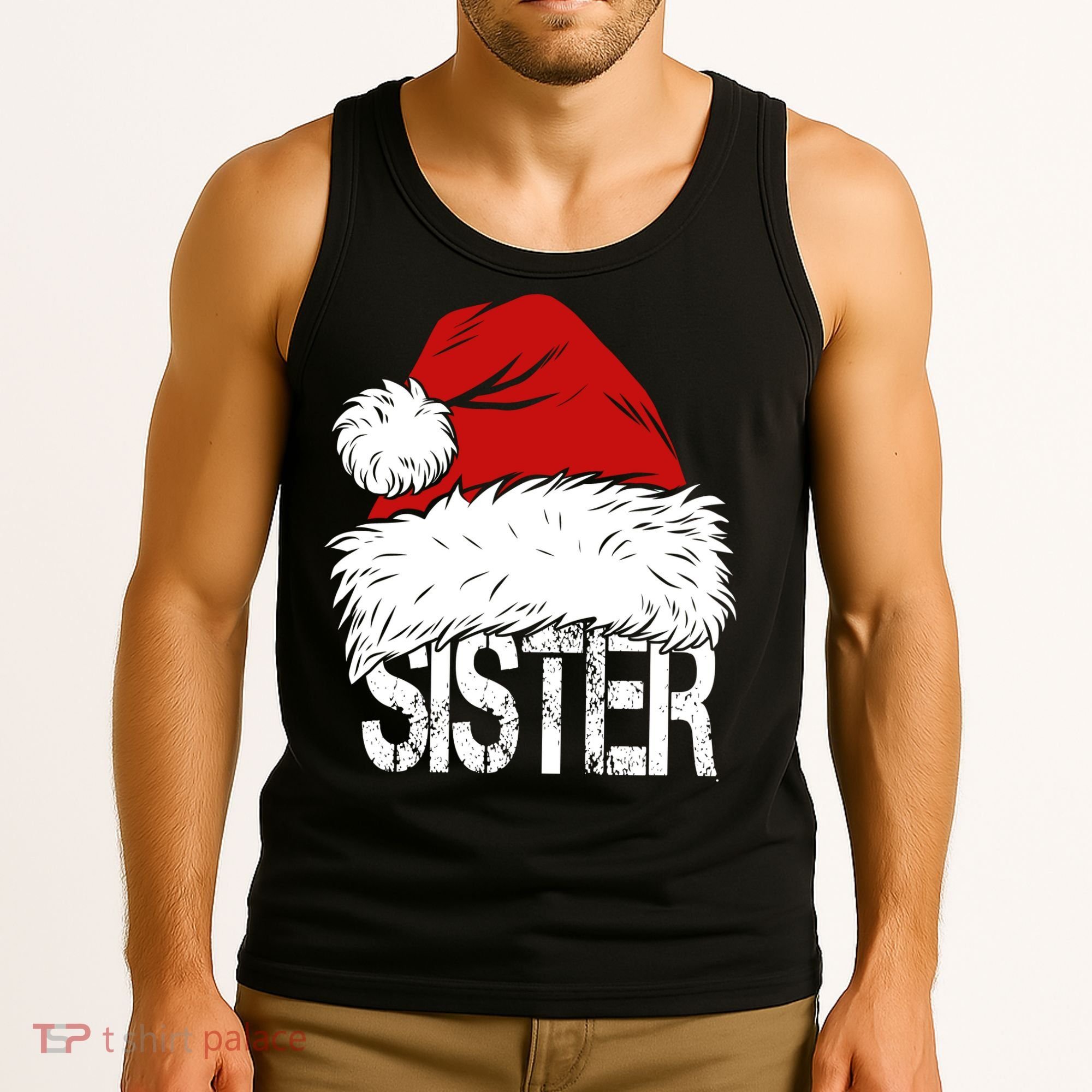 Christmas Santa Hat Sister Tank Top