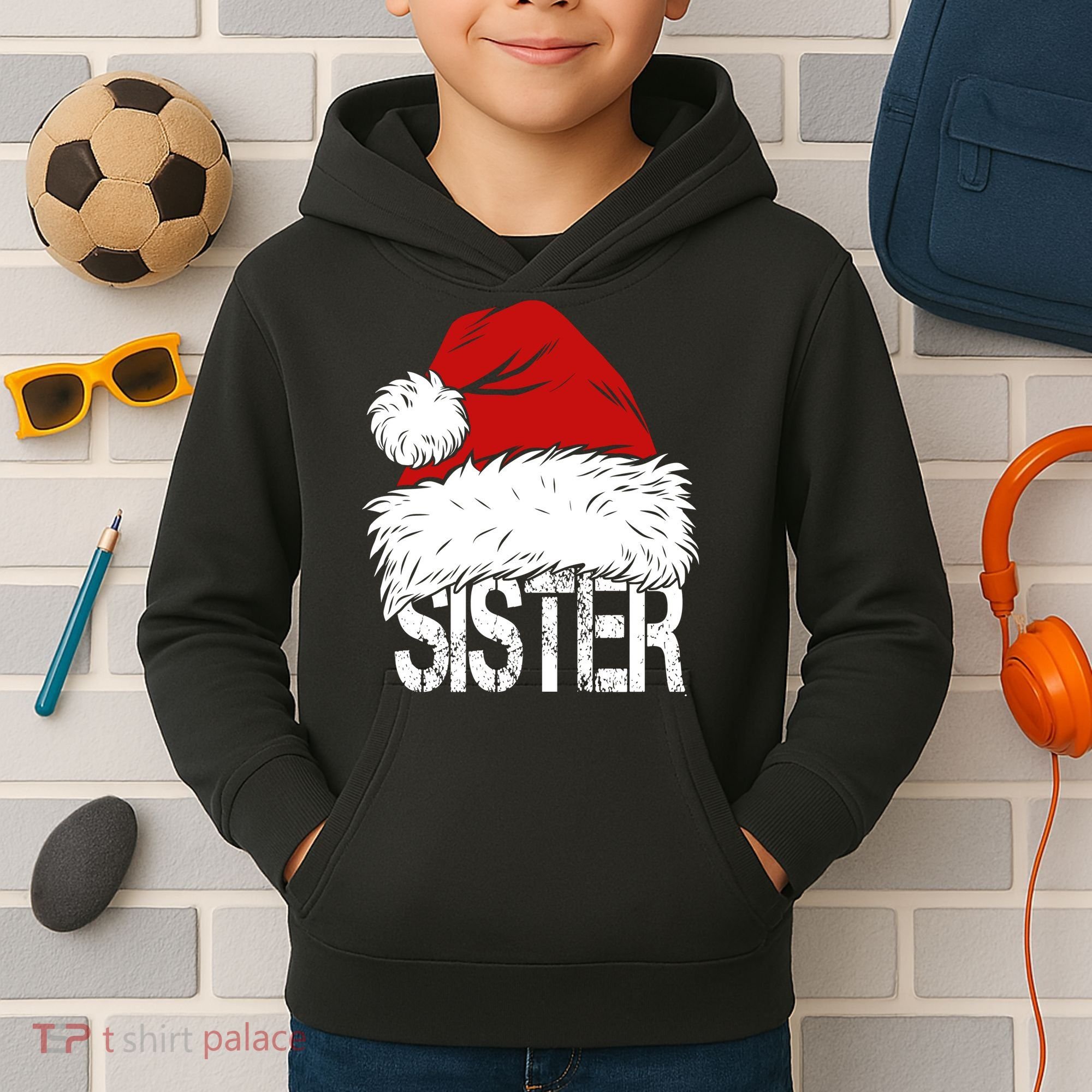 Christmas Santa Hat Sister Kids Hoodie