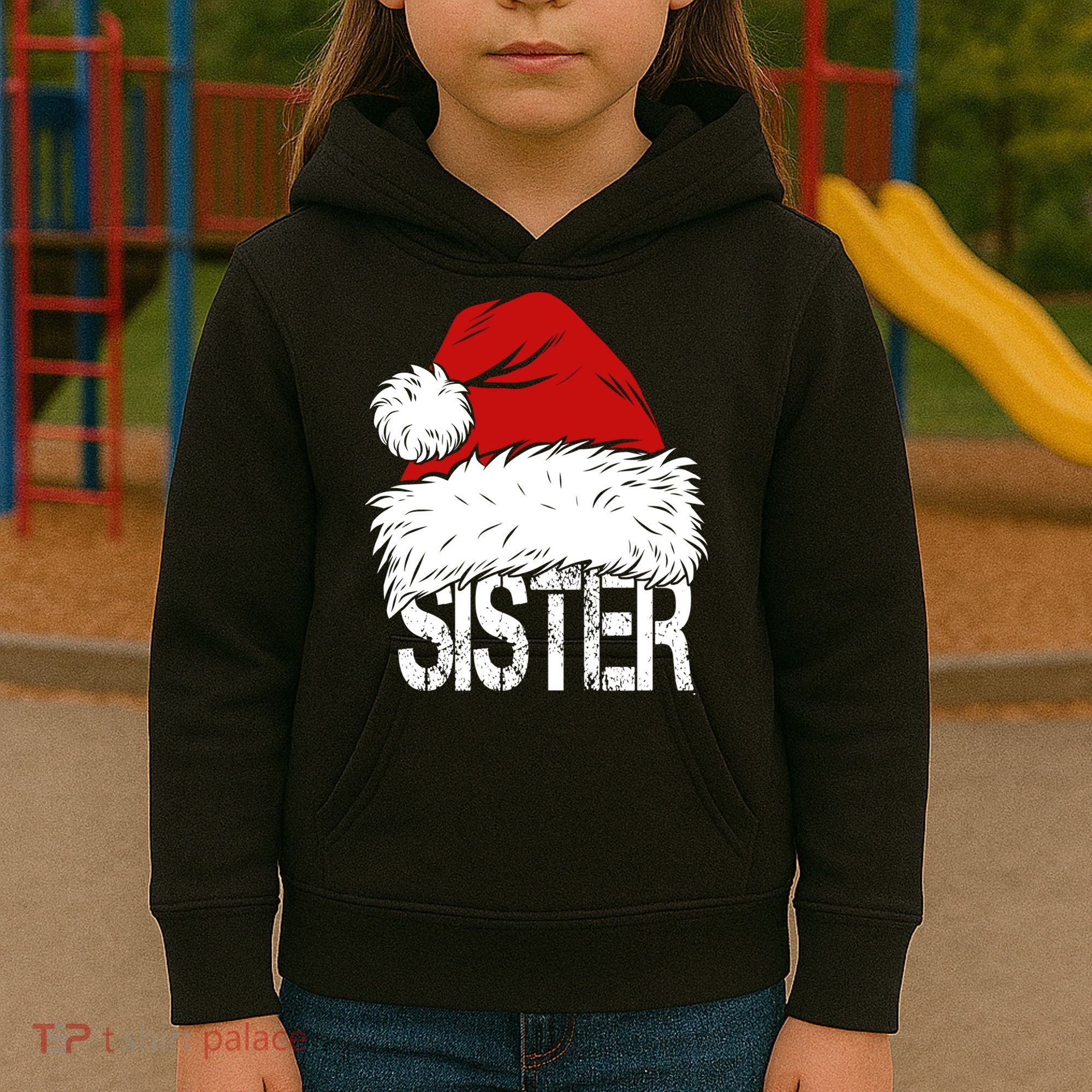 Christmas Santa Hat Sister Kids Hoodie