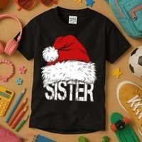Christmas Santa Hat Sister Kids T-Shirt thumb 3