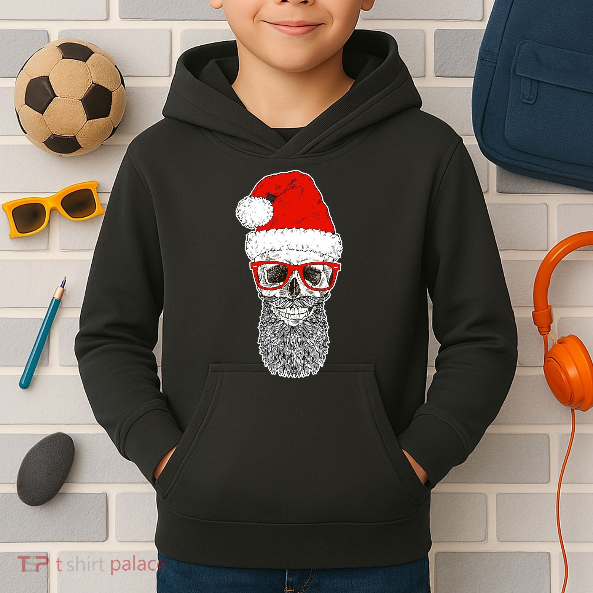 Christmas Santa Skull Kids Hoodie