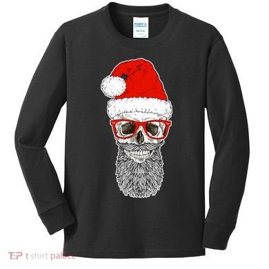 Christmas Santa Skull Kids Long Sleeve Shirt