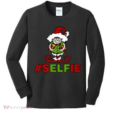 Christmas #Selfie Elf Kids Long Sleeve Shirt