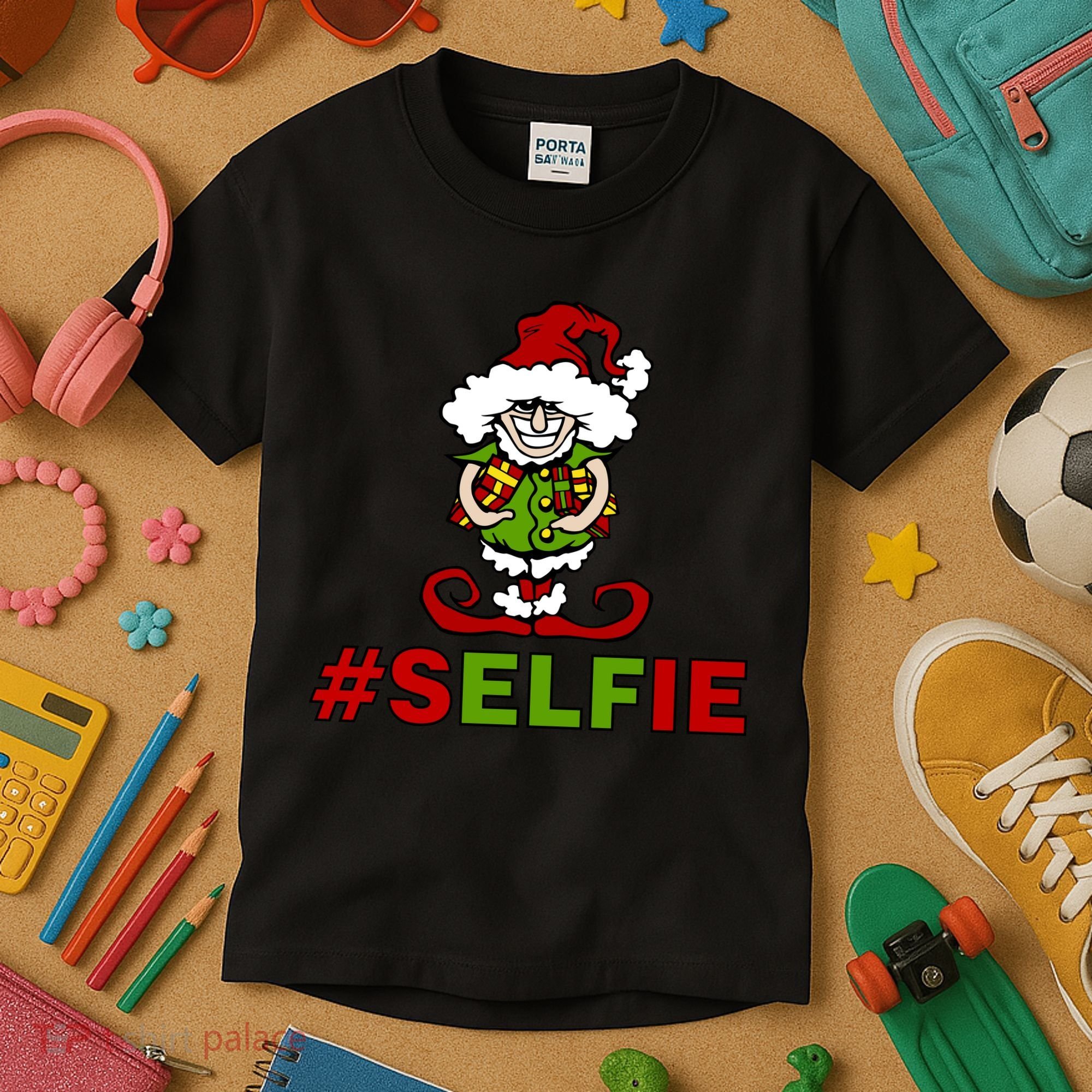 Christmas #Selfie Elf Kids T-Shirt