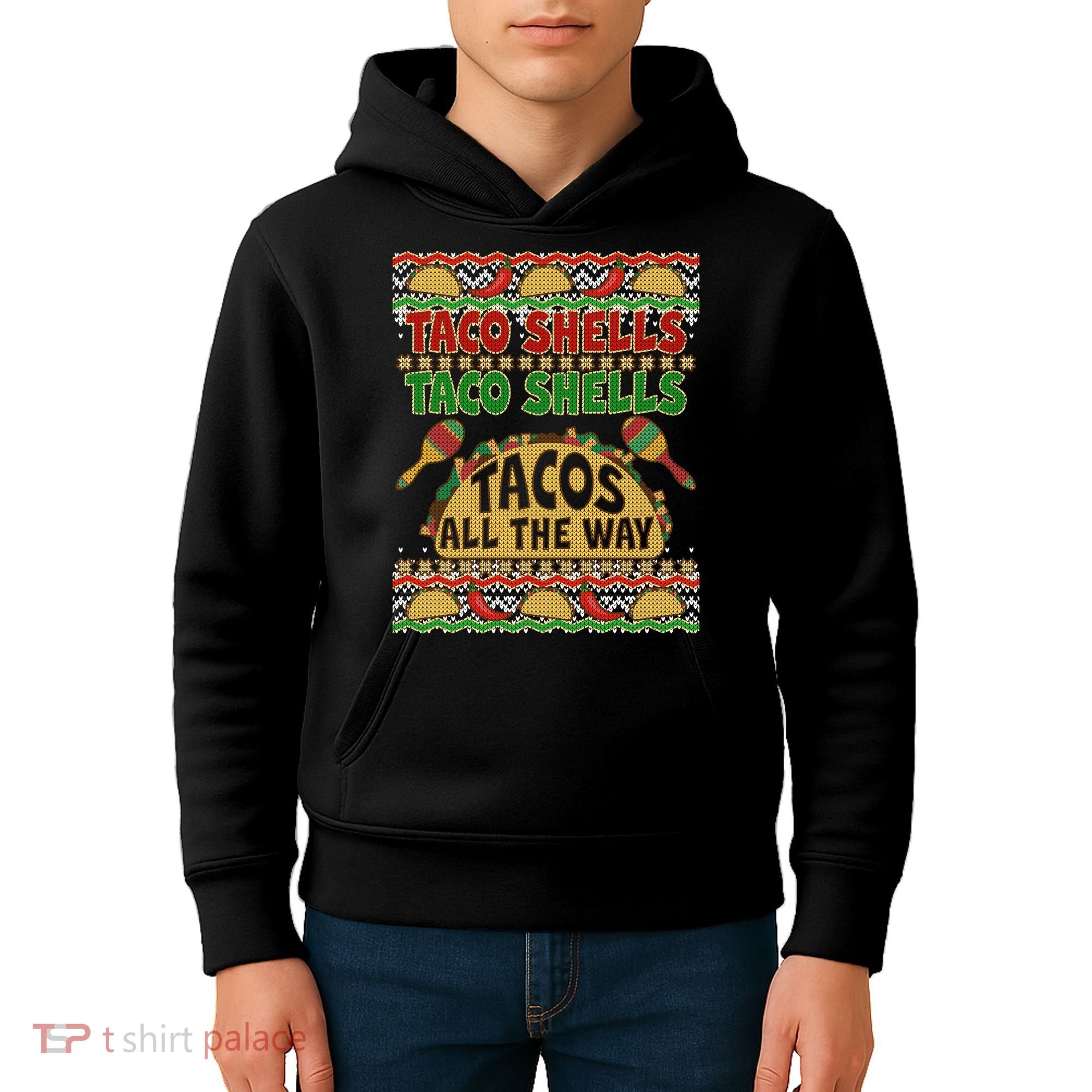 Christmas Tacos All The Way Ugly Sweater Kids Hoodie