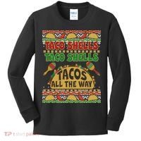 Christmas Tacos All The Way Ugly Sweater Kids Long Sleeve Shirt thumb 0