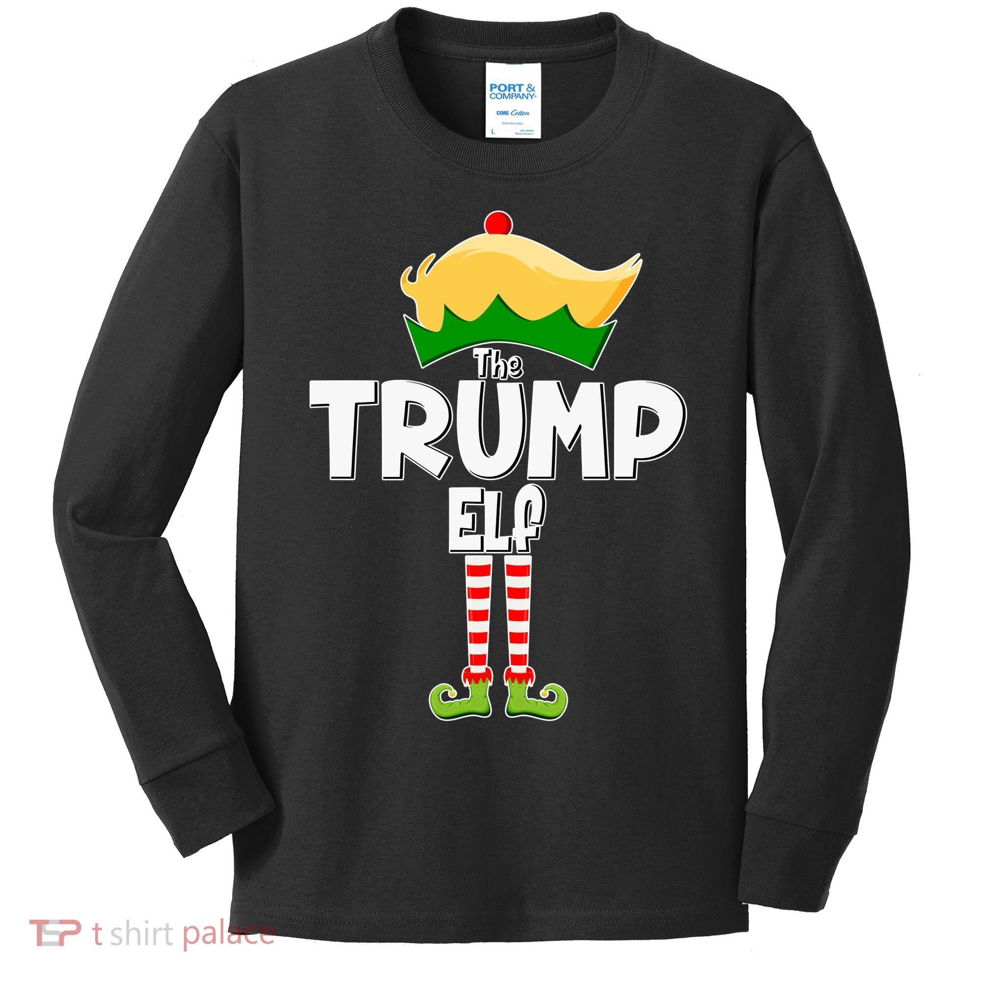 Christmas The Trump Elf  Funny Kids Long Sleeve Shirt
