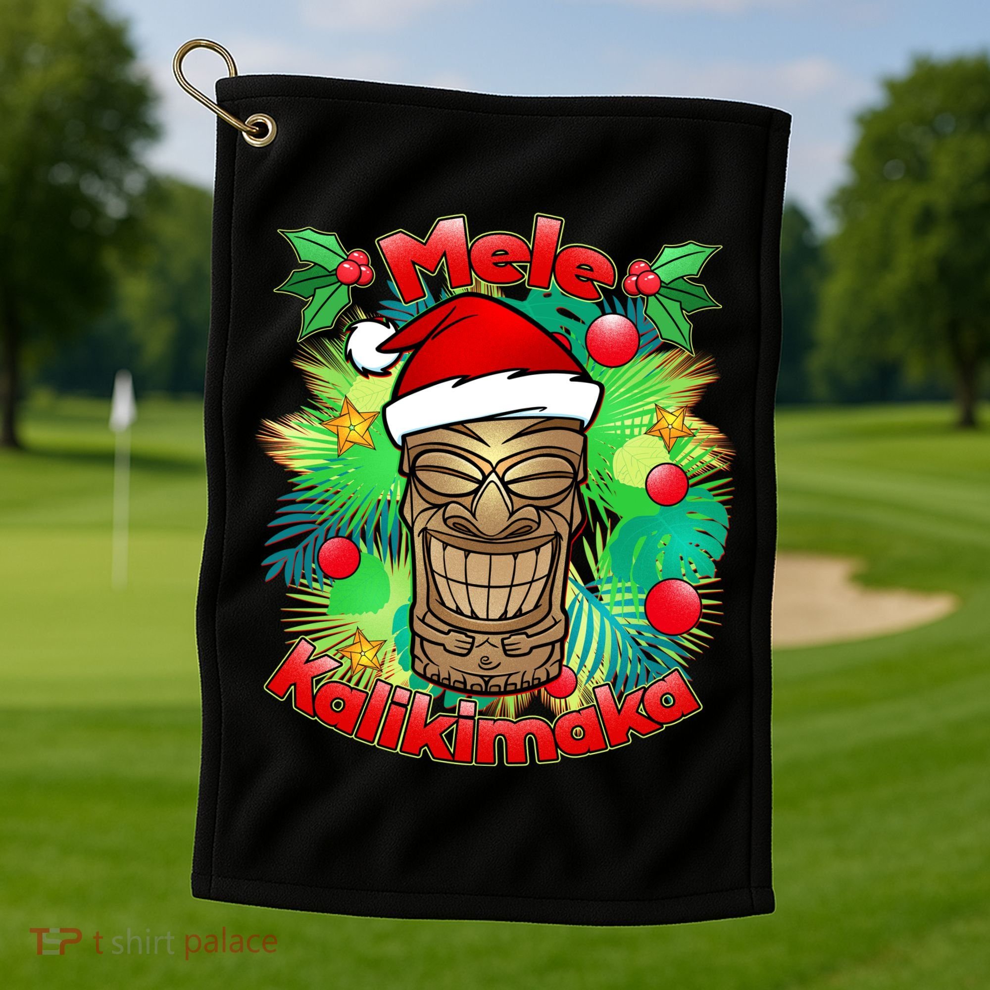 Christmas Tiki Mele Kalikimaka Golf Towel