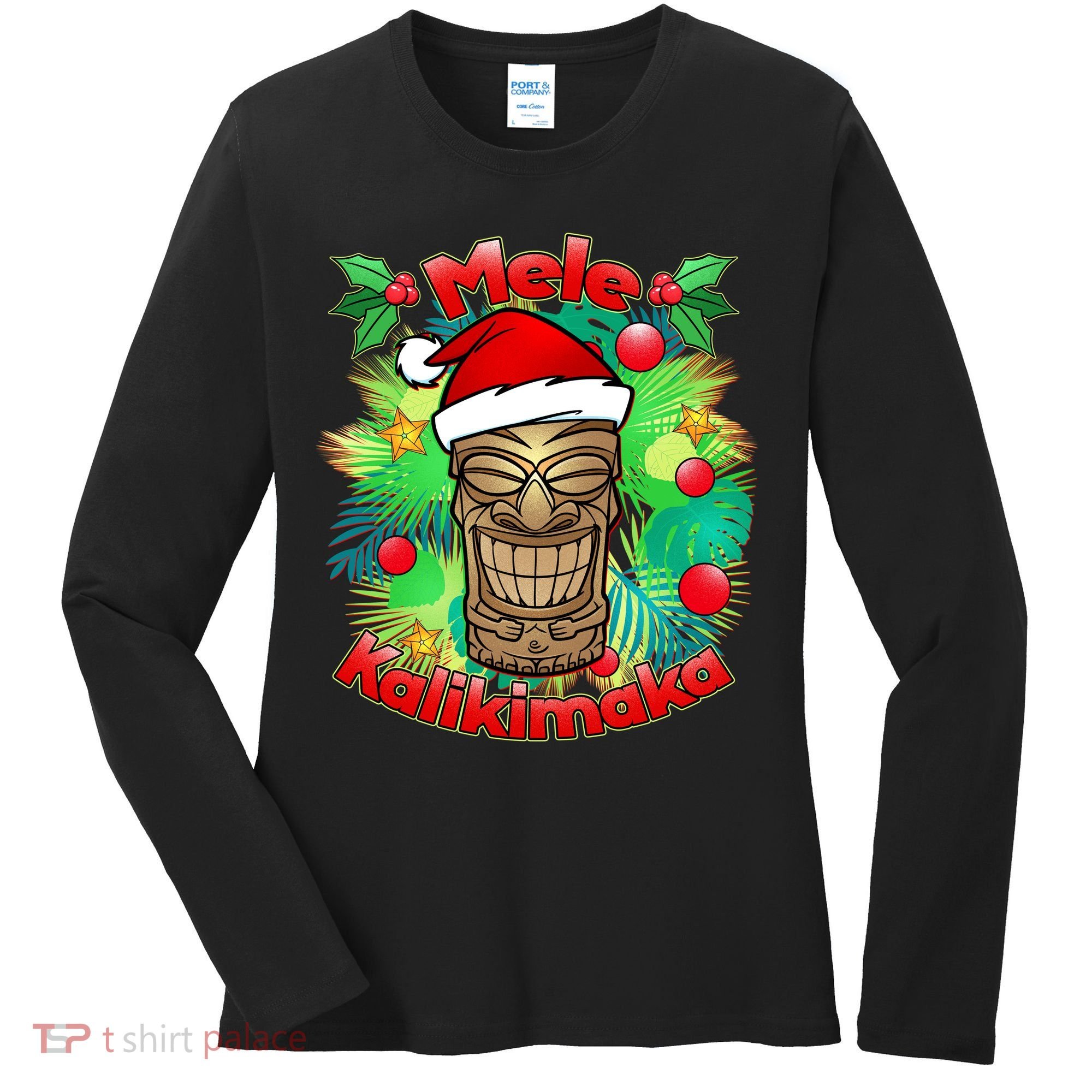Christmas Tiki Mele Kalikimaka Women's Long Sleeve Shirt