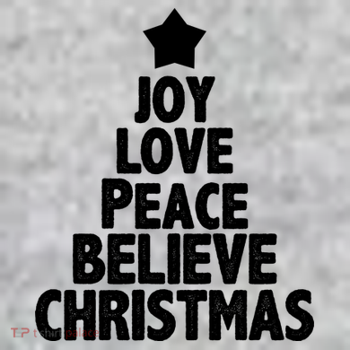 Christmas Tree Joy Love Peace Believe The Baniff Cuffed Pom Beanie
