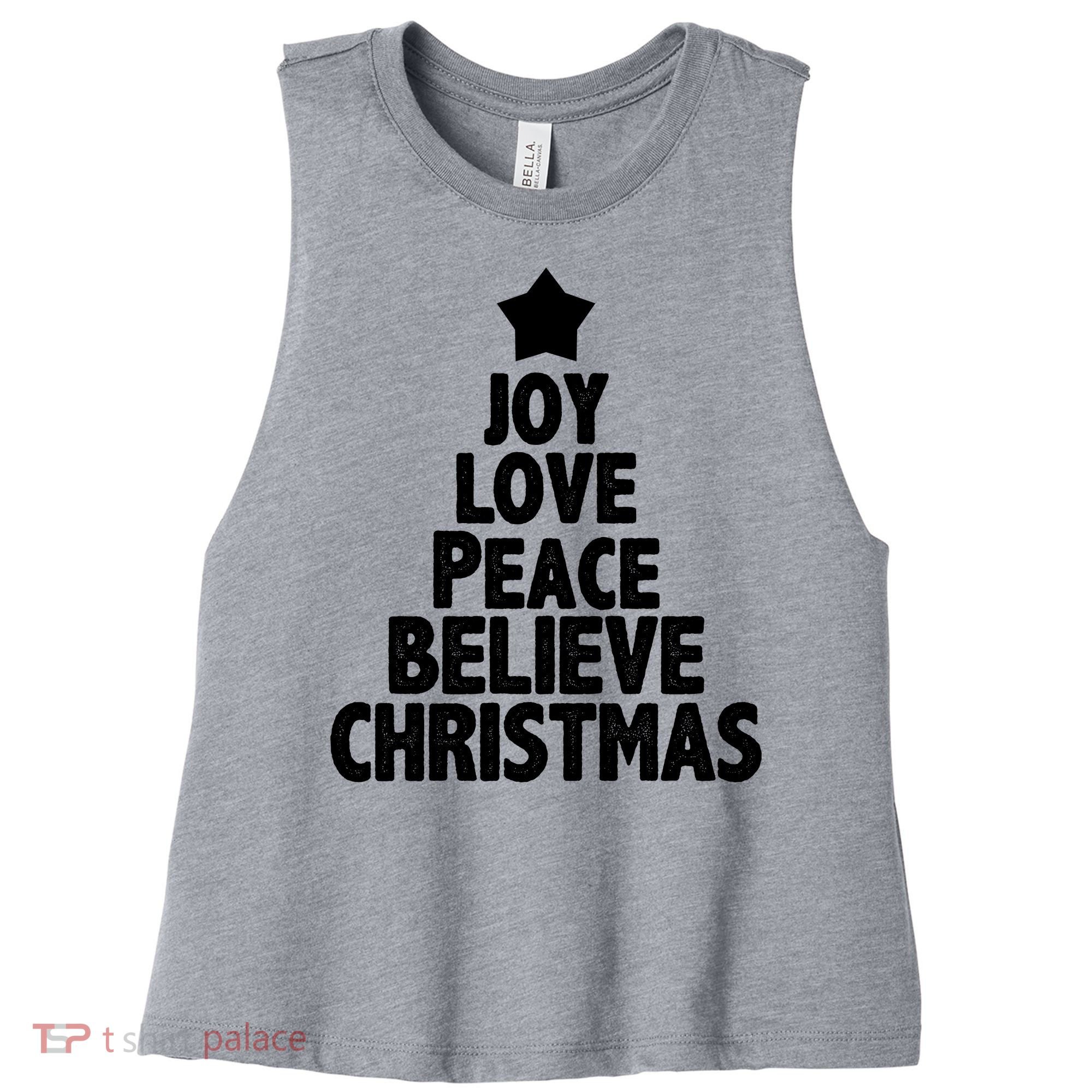Christmas Tree Joy Love Peace Believe Women's Racerback Cropped Tank