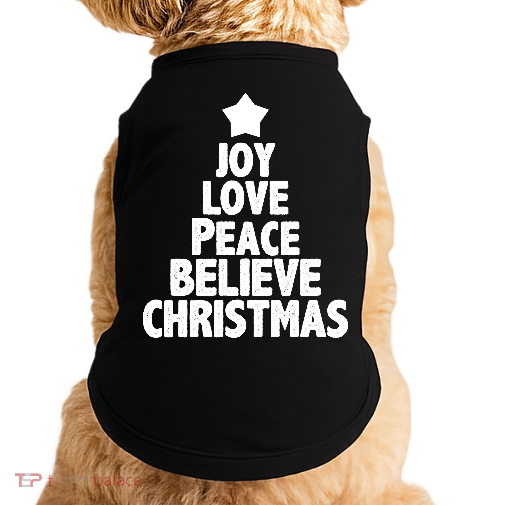 Christmas Tree Joy Love Peace Believe Doggie Tank