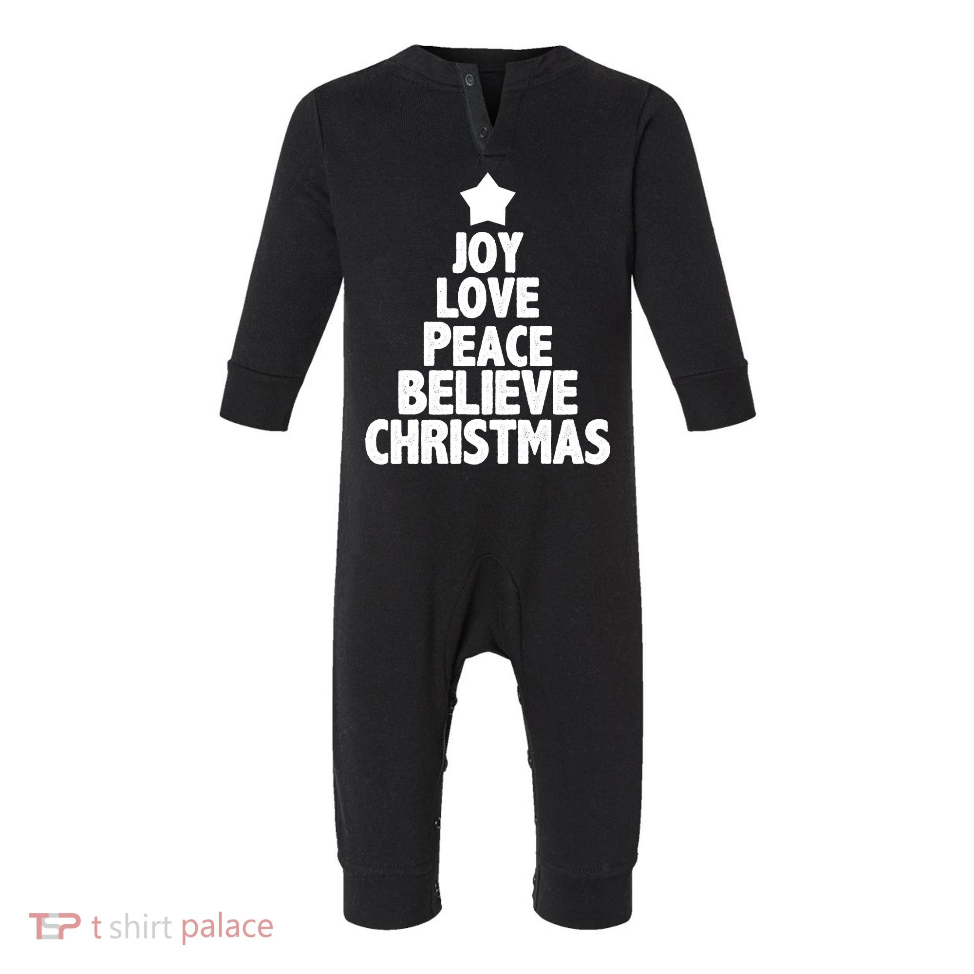 Christmas Tree Joy Love Peace Believe Infant Fleece One Piece