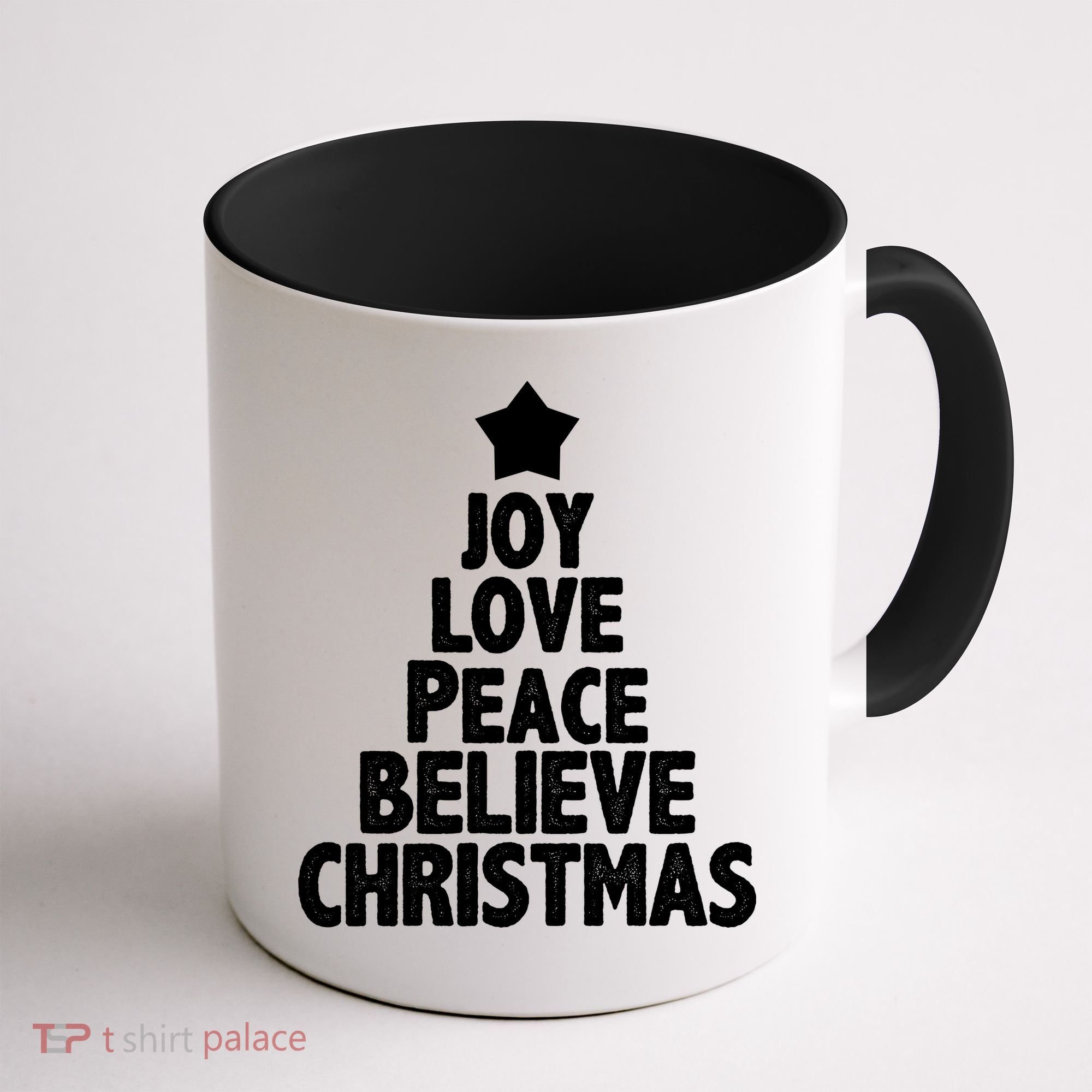 Christmas Tree Joy Love Peace Believe Coffee Mug