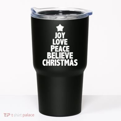 Christmas Tree Joy Love Peace Believe Tumbler
