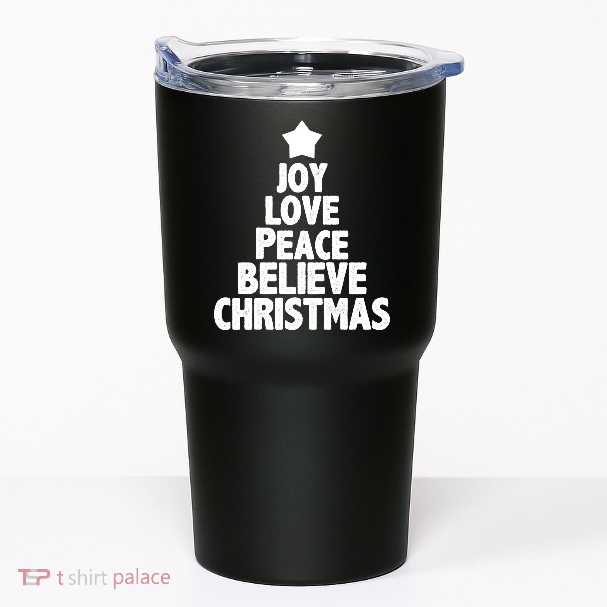Christmas Tree Joy Love Peace Believe Tumbler