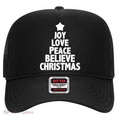Christmas Tree Joy Love Peace Believe Hat