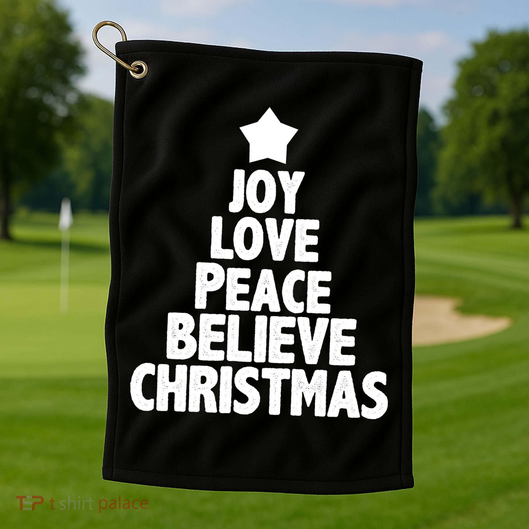 Christmas Tree Joy Love Peace Believe Golf Towel