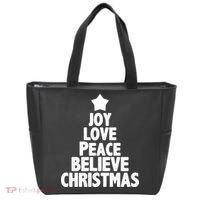 Christmas Tree Joy Love Peace Believe Tote Bag thumb 0