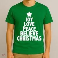 Christmas Tree Joy Love Peace Believe T-Shirt thumb 3
