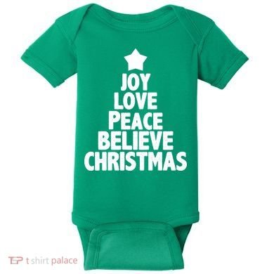 Christmas Tree Joy Love Peace Believe Baby Bodysuit