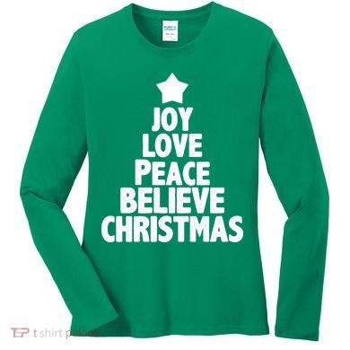 Christmas Tree Joy Love Peace Believe Women's Long Sleeve Shirt