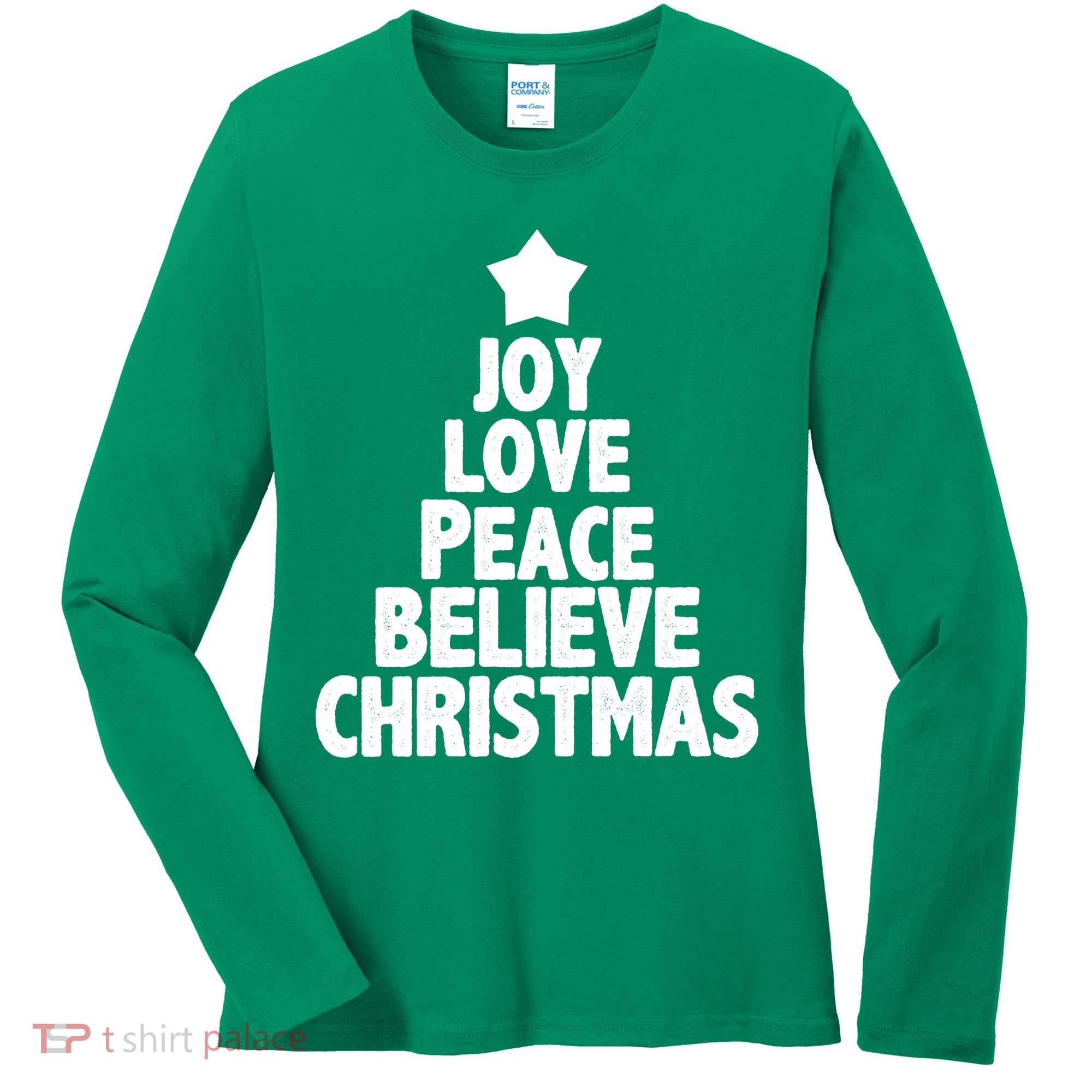 Christmas Tree Joy Love Peace Believe Women's Long Sleeve Shirt