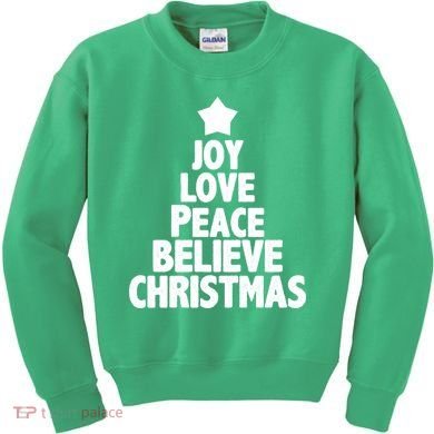 Christmas Tree Joy Love Peace Believe Kids Sweatshirt