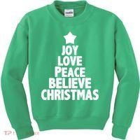 Christmas Tree Joy Love Peace Believe Kids Sweatshirt thumb 0