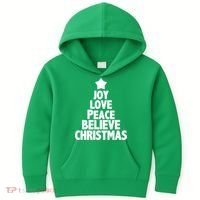 Christmas Tree Joy Love Peace Believe Kids Hoodie thumb 0