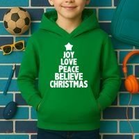 Christmas Tree Joy Love Peace Believe Kids Hoodie thumb 2