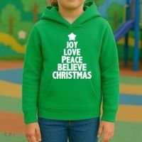 Christmas Tree Joy Love Peace Believe Kids Hoodie thumb 3